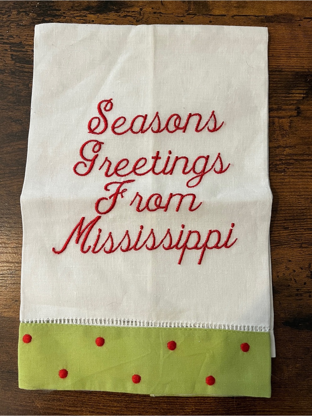 Seasons Greetings From Mississippi Holiday Linen Tea Towel